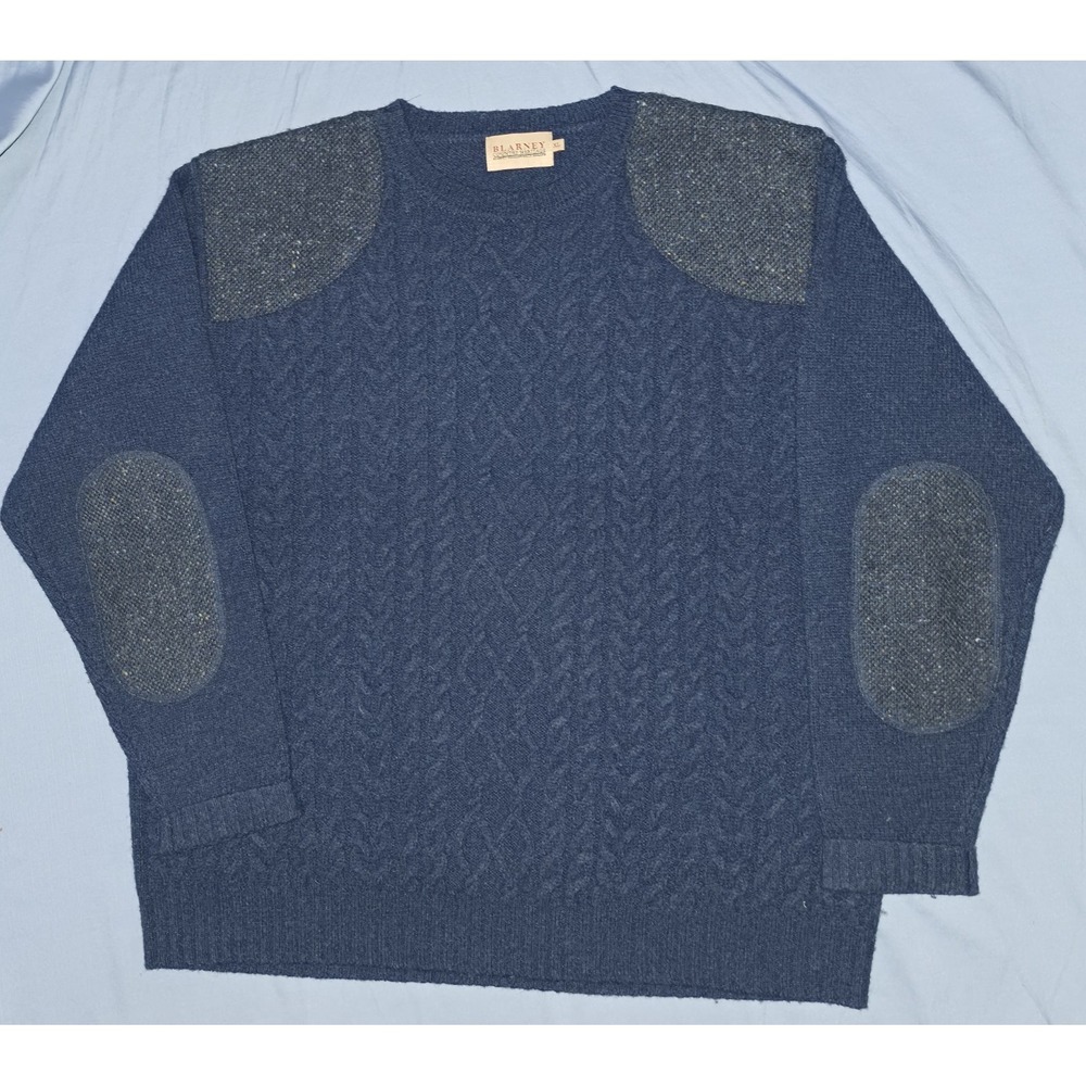 Blarney Woollen Mills Irish Wool Fisherman Cable Knit Sweater Mens XL Navy
